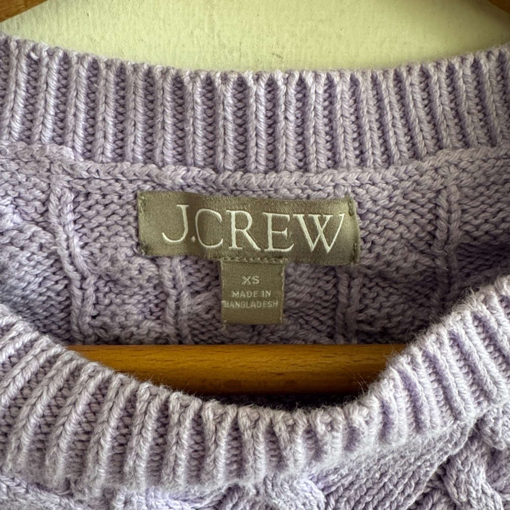 J.crew 100% cotton diagonal cable knit long sleeve crew neck sweater purple XS - Picture 5 of 7